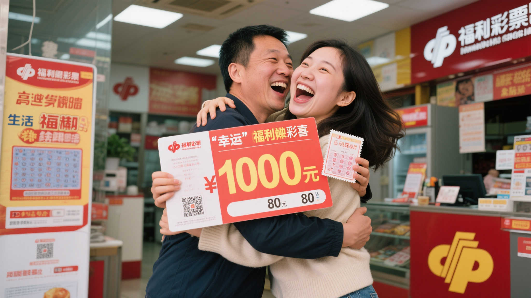 女子仅花80元刮出福彩10万大奖 激动与站主热情相拥 女子仅花80元刮出福彩10万大奖 激动与站主热情相拥